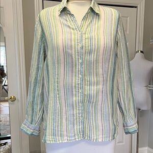 Coldwater Creek Multicolor Striped linen Button Down Shirt